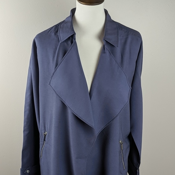 Sebby Draped Open Front Trench Coat Blue Sz M L XL - Picture 2 of 8